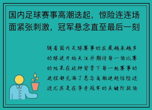 国内足球赛事高潮迭起，惊险连连场面紧张刺激，冠军悬念直至最后一刻才揭晓