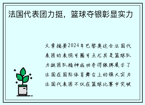 法国代表团力挺，篮球夺银彰显实力